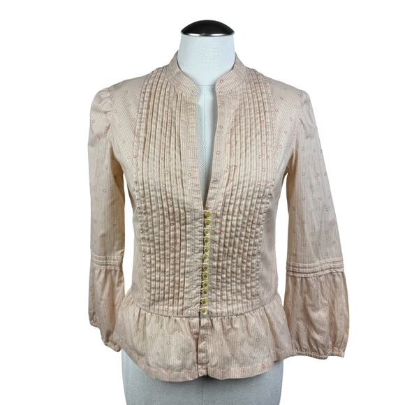 Women's Marc Jacobs Orange Star Peplum Blouse Pleated Mandarin Collar Top sz 4 - Picture 1 of 11